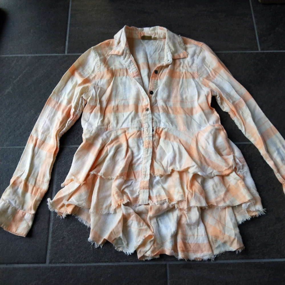 True Craft Peach Plaid Top Size XS